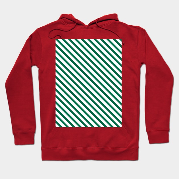 Green and White Candy Cane Stripes Diagonal Lines Hoodie by squeakyricardo